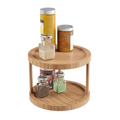 Hastings Home 10" 2-Tier Bamboo Lazy Susan for Kitchens, Pantries, and Vanities - Natural Finish