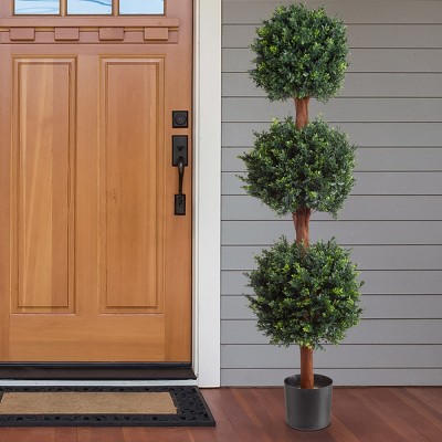 Nature Spring 5 Ft Artificial Hedyotis Topiary Ball Tree in Weighted Pot