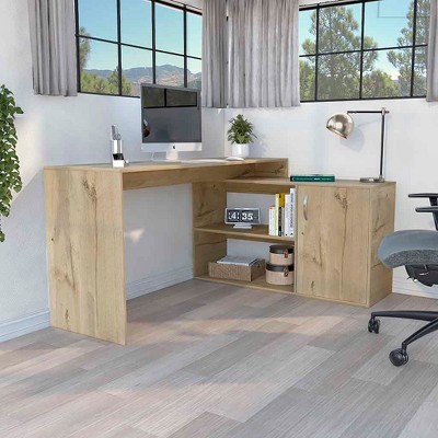 NicBex Home Office Desk L-Shaped Morden Writing Desk with Storage Cabinet, 2 Open Shelves and Wooden Frame for Office, Study, Living Room