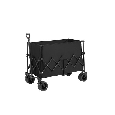 Beach Wagon,Collapsible Wagon 220lbs with Big Wheels Foldable Wagon Carts, Heavy Duty 300L Folding Utility Garden Cart Black
