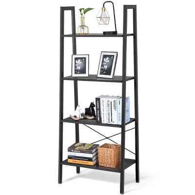 Costway 4-Tier Wood Ladder Shelf Ladder Bookcase Bookshelf Display Rack