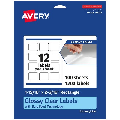 Avery Glossy Clear Rectangle Labels with Sure Feed, 1-13/16" x 2-3/16"