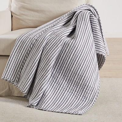 Tobago Stripe Charcoal Quilted Throw - Levtex Home