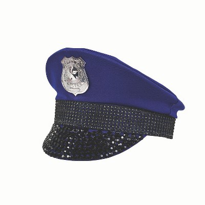 Adults Blue Police Hat with Rhinestones Costume Accessory