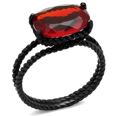 Slickblue Women’s Oval Red Glass Ring – Black Ion-Plated Stainless Steel, Solitaire Design, Sizes 5-10