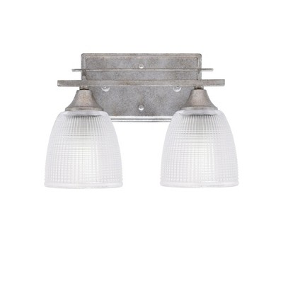 Toltec Lighting Uptowne 2 - Light Vanity in  Aged Silver with 5" Clear Ribbed Shade