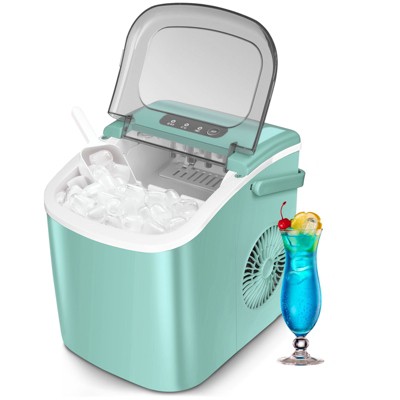 R.W.FLAME Portable Ice Maker,Countertop Model,Self-Cleaning,26.5lbs/24Hrs,6 Mins/9 Pcs Bullet Ice,Includes Ice Scoop and Basket