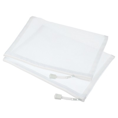 Unique Bargains Mesh Nylon Zipper Pencil Case White 6 Pcs