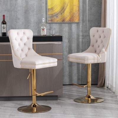 DOMETOUR Swivel Barstools Adjusatble Seat Height Modern Upholstered Bar Stools with Backs for Home Pub&Kitchen Island Set of 2