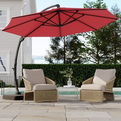Outdoor Large Round Aluminum Offset Umbrella, Heavy Duty Offset Umbrella With 360¡ãRotation, Offset Patio Cantilever UmbrellaS With Base Included