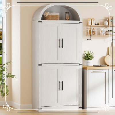 71.6" Tall Arched Kitchen Pantry Cabinet Farmhouse Storage with Doors, Large Bookshelf with Doors