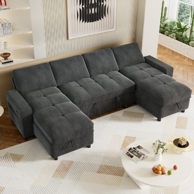 Dyonery Sleeper Sofa Bed,L/U-Shaped Couch Sleeper Sofa,Pull Out Couch Bed with Reclining Backrest/Reversible Storage Chaise Tool-Free Assembly