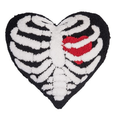 C&F Home Halloween Skeleton Ribs Heart Shape Hooked Accent Throw Pillow 16" x 16"