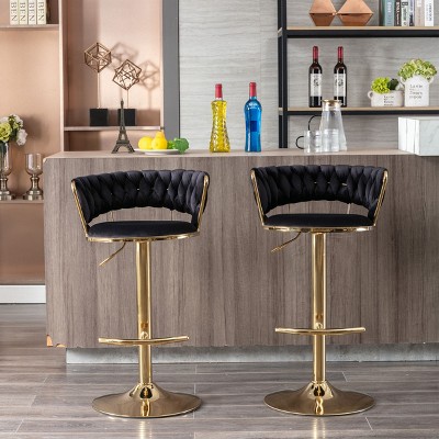 CAVINAS 24"-32"Luxury Velvet Bar Stools,Set of 2,Swivel Barstools with Adjustable Lifting,Counter Height Stools,Woven Back&Footrest
