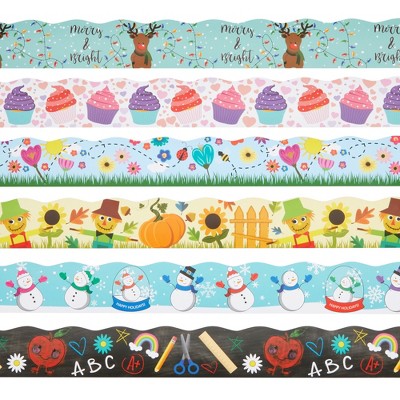Bright Creations 6 Rolls 234 Feet Holiday Scalloped Bulletin Board Borders Strips for Classroom, Whiteboard Chalkboard School Decorations, 78 3 Foot