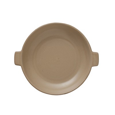 Storied Home Stoneware Plate with Handles, Matte Beige Reactive Glaze