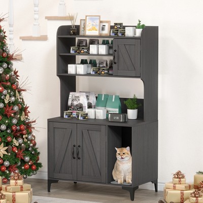 51'' Cat Litter Box Enclosure with Storage Shelves, Hidden Litter Box Furniture, Large Wooden Cat Litter Box Cabinet with Litter Mat, Cat Furniture