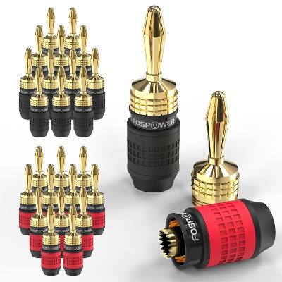 FosPower Deadbolt Banana Plugs, Screwless Type 24k Gold Plated Banana Speaker Plug Connectors