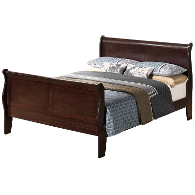 HomeStock Queen Bed with Headboard, Unupholstered Sleigh Bed, Cappuccino