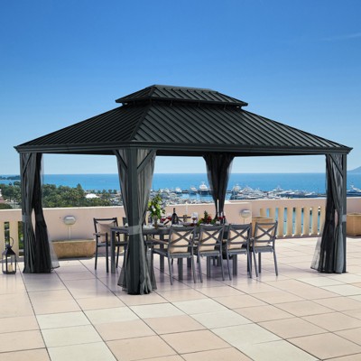 UNISOAR Hardtop Gazebo with Netting & Curtains