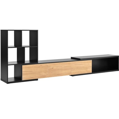 CLIHOME Extendable TV Stand with 3 Tier Bookshelves for TVs up to 110'', Adjustable Entertainment Center with Storage Cabinets