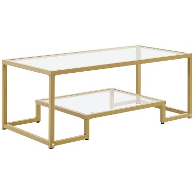Yaheetech Modern Tempered Glass Coffee Table With Open Shelf for Living Room Gold