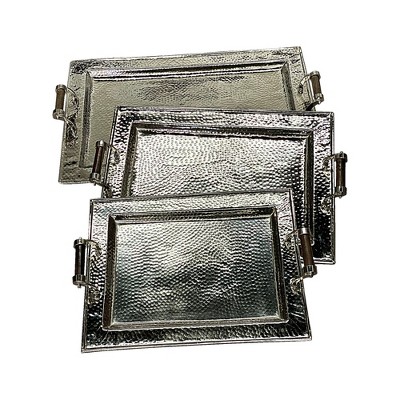 Essential Decor & Beyond 3-Piece Set Aluminum Rectangular Tray With Handle