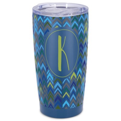 Elanze Designs K Monogram Herringbone Arrows Wrap-Around Design 20 Ounce Stainless Steel On-The-Go Coffee Mug, Thermal Travel Tumbler with Leak