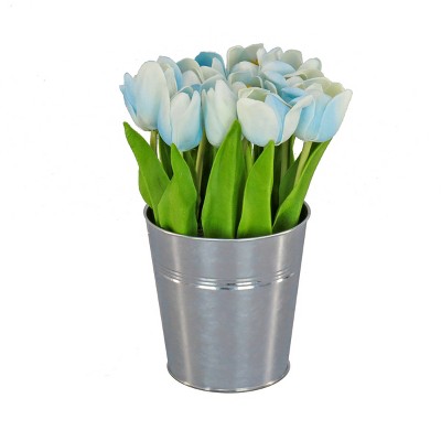 9" Artificial Blue Tulips in Metal Pot - National Tree Company