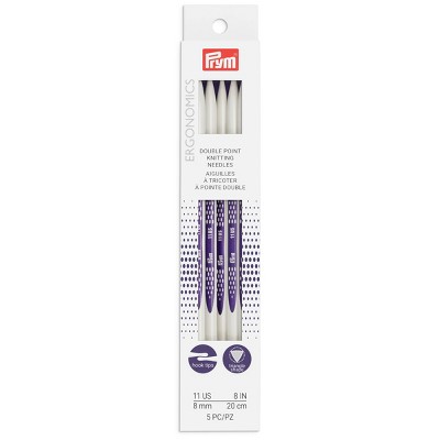 Prym 5pk 8" Ergonomic Double Point Knitting Needles: Plastic, White, Knitting Supplies, Sewing Pins, 9.41" Length