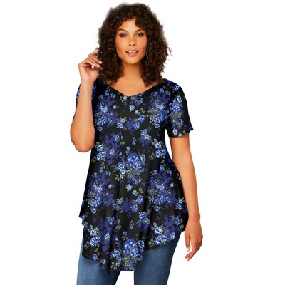 Roaman's Plus Size Ultra Drape V-Neck Swing Tunic Top
