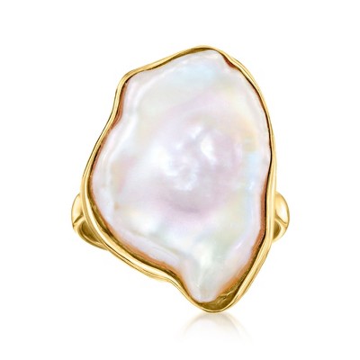 Ross-Simons 20x16mm Cultured Baroque Keshi Pearl Ring in 18kt Gold Over Sterling