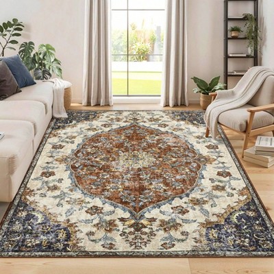 Vintage Printed Carpet, Soft Non Slip Low Pile Foldable Indoor Rug