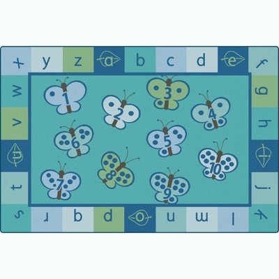 Carpets for Kids KIDSoft ABC Butterfly Fun Learning Rug Blue, Rectangle