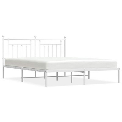 vidaXL 12" White California King Metal Bed Frame with Headboard No Mattress