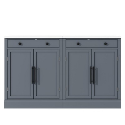 Chery Life Modern White Kitchen Pantry,Buffet Food Storage with Drawer, 2 Adjustable Shelves and 2 Door Shelves for Dining, Kitchen, Set of 2