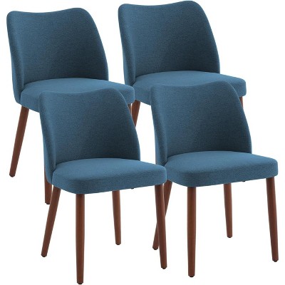 Modern Dining Chair Set of 4/6, Linen Upholstered Kitchen Chairs with So Lid Wood Legs, Wingback Ergonomic Design, Thick Cushions for Dining Room