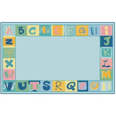 Carpets for Kids KIDSoft Alphabet Blocks Border Learning Rug Tranquil Colors, Rectangle, Light Blue