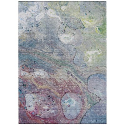 Blue Purple And Mint Green Abstract Washable Indoor Outdoor Area Rug