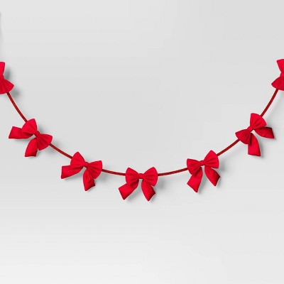 Christmas Velvet Bow Garland Red - Wondershop™