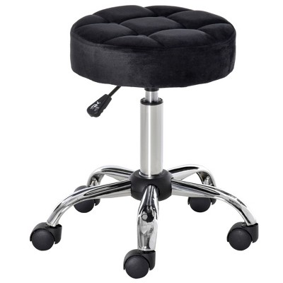 HOMCOM Round Vanity Stool with Height Adjustable Lift, Luxury Style Upholstery and Swivel Seat and Wheels