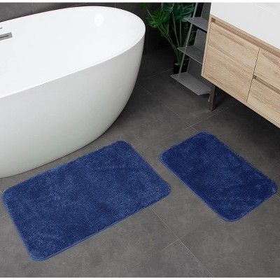Home Mart Goods Large 2 Piece Navy Blue Microfiber Soft Thick Plush Bath Mat Set