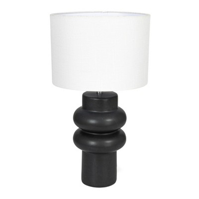 Storied Home Stoneware Table Lamp with Linen Shade, Black