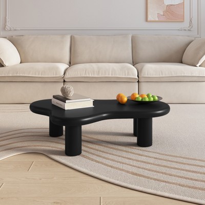 Modern Black Cloud Coffee Table, 47 inch Low Coffee Table with Thicken Round Edge and 4 Legs,Irregular Coffee Table Asymmetrical Unique Center Table