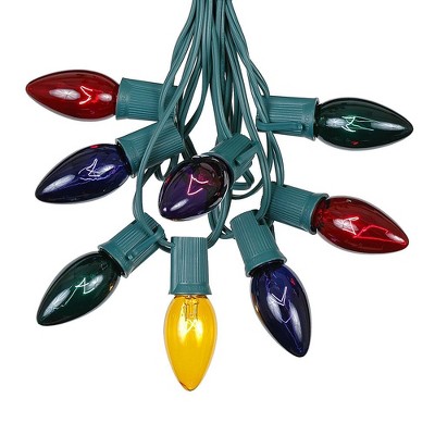 Novelty Lights 25 Feet Twinkle C9 Christmas String Light Set, Vintage Holiday Hanging Light Set, Green Wire