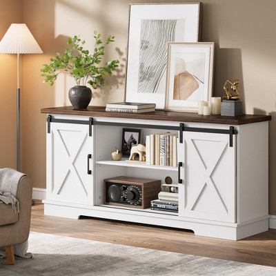 Stylish Farmhouse TV Stand for 65" TVs - Modern Media Console with Sliding Barn Doors & Adjustable Shelf - Sturdy Entertainment Center white
