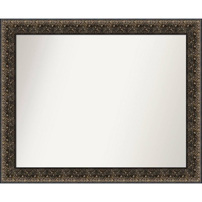 33" x 27" Non-Beveled Intaglio Embossed Black Wood Wall Mirror - Amanti Art: Modern Rectangle, Includes Mounting Hardware