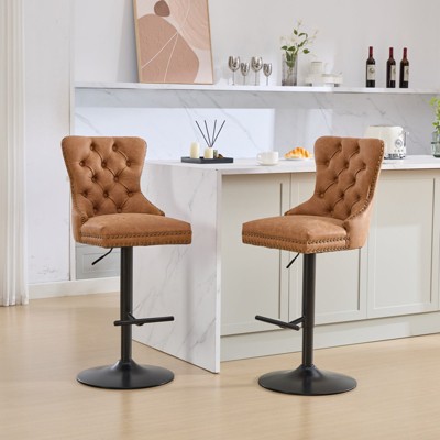 MOEPISY Set of 2 Retro PU Swivel Barstools Adjusatble Seat Height from 26-33 Inch