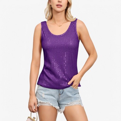 Anna-Kaci Women's Sequin Tank Top Sleeveless Scoop Neck Sparkly Party Blouse