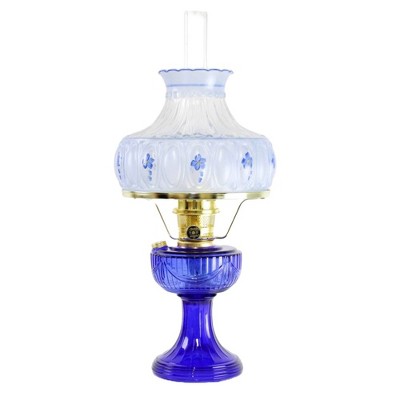 Aladdin Lincoln Drape Oil Lamp, Cobalt Glass Bright Indoor Non-Electric Fuel Lamp with Blue Meadow Shade, 24 inch
